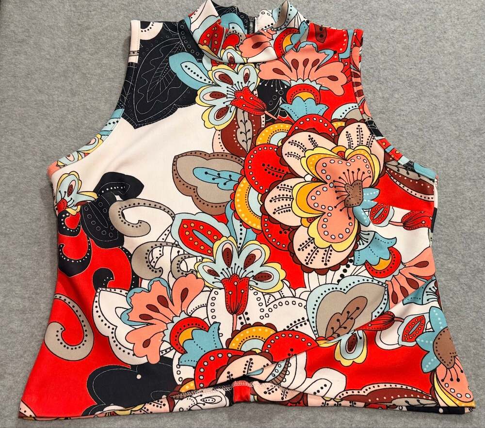 7th Avenue Design Studio New York & Co Floral Mock Neck Top SZ S Psychedelic